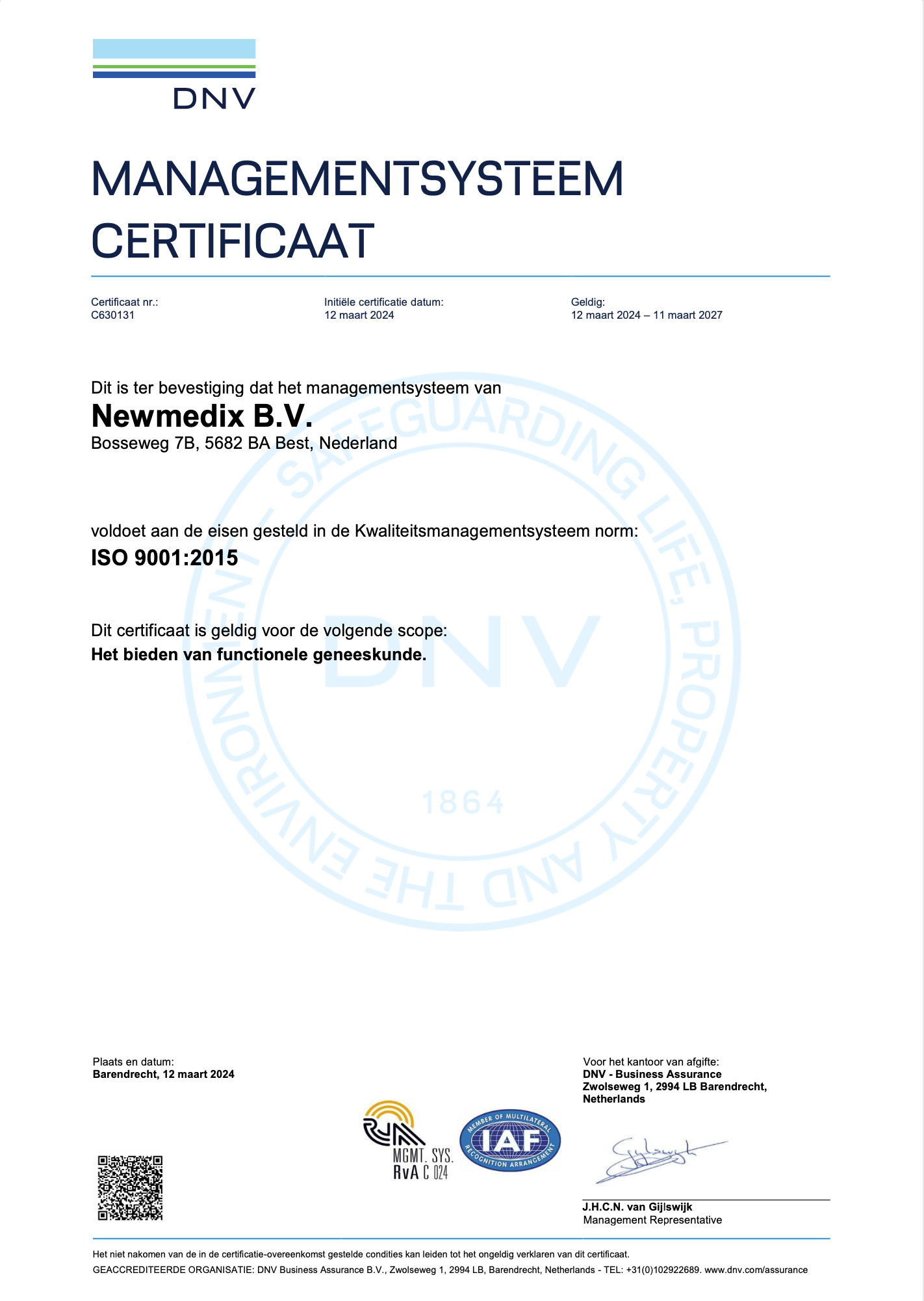 ISO 9001:2015 certificaat DNV — Newmedix B.V.