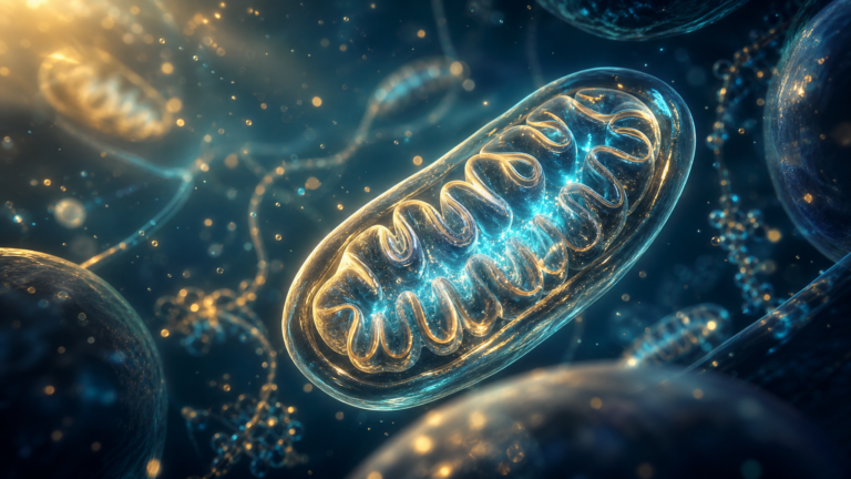Cinematische visualisatie van mitochondriën, NAD+ en CoQ10 voor celenergie